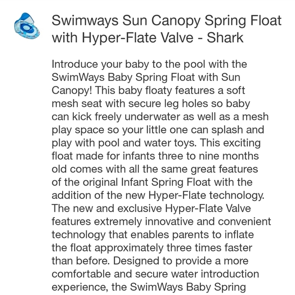 Swimways Sun Canopy Spring Float With Hyper-Flate Valve  - Shark - Picture 4 of 8